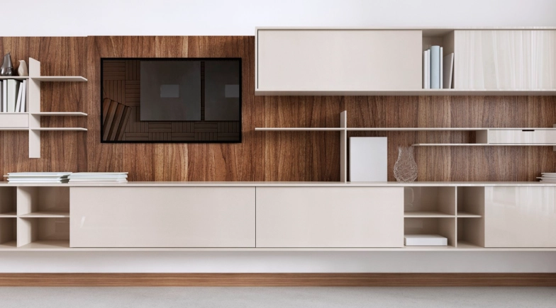 Sala com painel e móveis planejados Marvit
